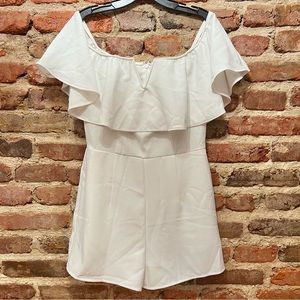 Leith White Off the Shoulder Romper Shorts